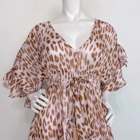 Venus Brown Metallic Cheetah Print V-Neck 3/4 Sleeves Kimono Coverup Top Size XS - Picture 4 of 13